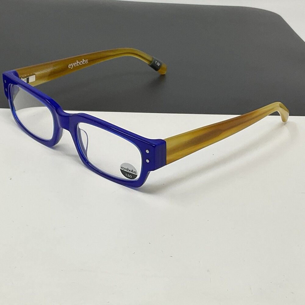 eyebobs Peckerhead Reading Glasses Color 20 - Cobalt Front with Blonde Temples - Picture 5 of 16